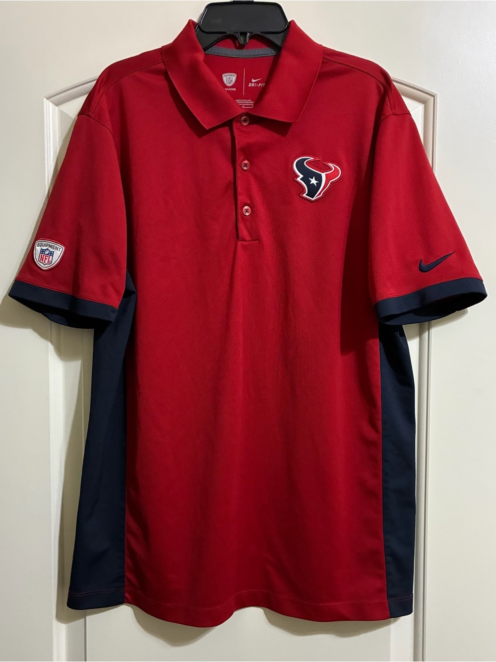Nike NFL Houston Texans Red Navy Blue Equipment Logo Patches Nike Swoosh Polo M